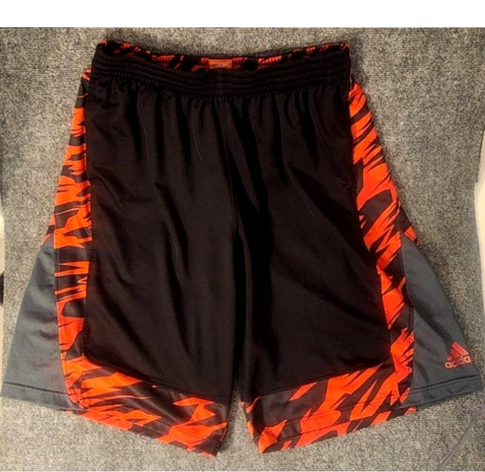 Adidas Mens XL Black Red Flame Basketball Shorts Climalite Athletic Gym Pockets